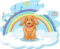 lindo perro en la nube con arcoiris vector