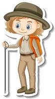 Girl in safari outfit cartoon character sticker vector