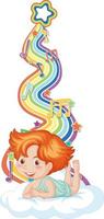 Cupid boy with melody symbols on rainbow wave vector