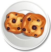 Top view of chocolate chip cookies in plate vector