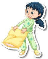 Sticker template with a girl wearing pajamas isolated vector