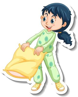 Sticker template with a girl wearing pajamas isolated