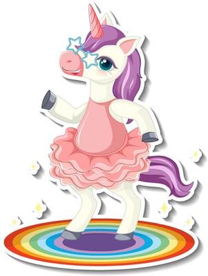 Cute unicorn stickers with a unicorn dancing cartoon character