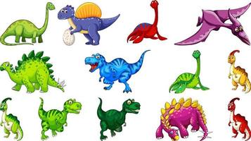 Diferentes personajes de dibujos animados de dinosaurios y dragones de fantasía aislados vector