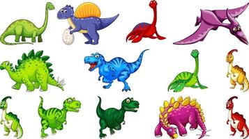 Different dinosaurs cartoon character and fantasy dragons isolated vector