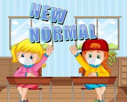 New Normal with students keep social distancing in the classroom vector