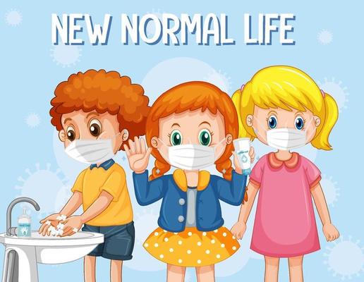 New Normal Life with Children wearing masks