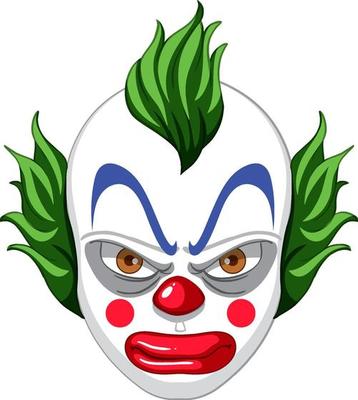 Creepy clown face on white background