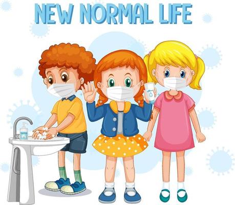 New Normal Life with children wearing masks