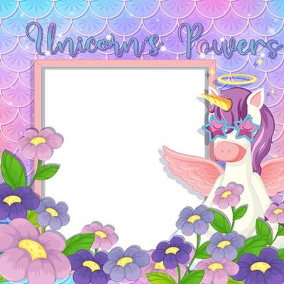 Empty banner with pegasus cartoon character on pastel mermaid scales
