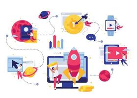 Startup Flowchart Flat Composition vector