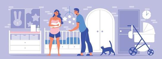 Couple in the baby room vector