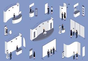 Expo Stand With People Isometric Set vector