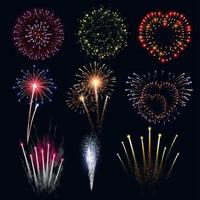 Pyrotechnics And Fireworks Realistic Set vector