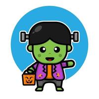 Lindo personaje de dibujos animados de frankenstein zombie vector