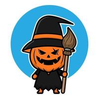 Cute pumpkin witch cartoon character illustration. vector