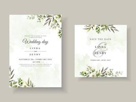 plantilla de invitación de boda dibujada a mano floral verde vector