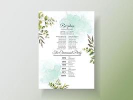 plantilla de invitación de boda dibujada a mano floral verde vector