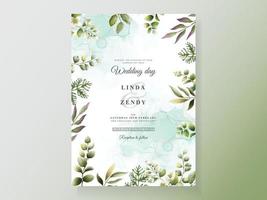 plantilla de invitación de boda dibujada a mano floral verde vector