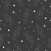Outline rocket in space seamless pattern vector