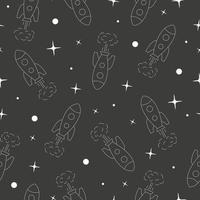 Outline rocket in space seamless pattern vector