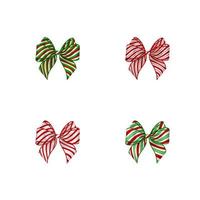 Set of isolated christmas bows with candy cane texture vector