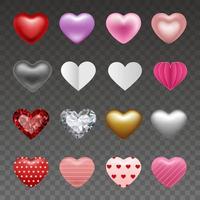 set of hearts in different styles vector