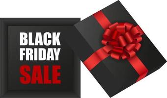 Black friday gift box. Open black box with red bow and ribbon vector