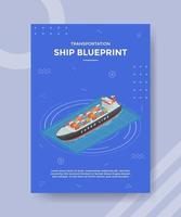 concepto de plano de barco para banner de plantilla y volante vector