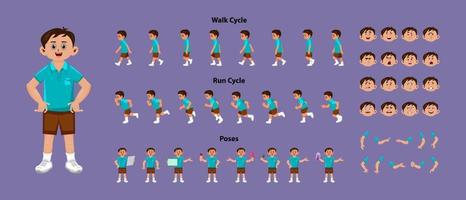 Boy character with walk cycle and run cycle sprites sheet. vector