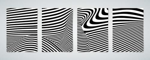 Abstract op art of distortion line pattern wavy brochure poster set.