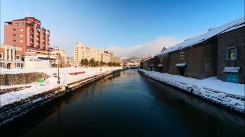 lindo canal otaru em Hokkaido na temporada de inverno video