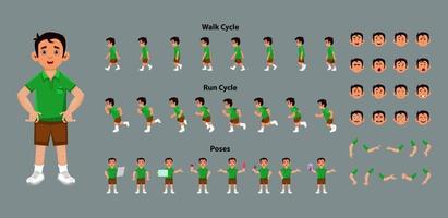 Boy character with walk cycle and run cycle animation key frames vector