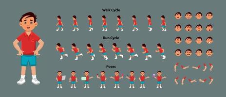 Boy walk cycle and run cycle animation sequence  with poses vector