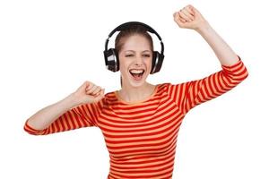 Jirl in a striped t-shirt and headphones photo