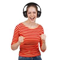 Woman having fun with music headphones photo
