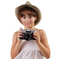 Cute girl with a film camera photo