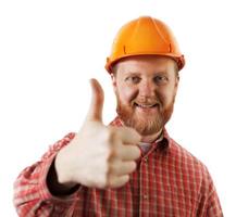 Man in a protective construction helmet photo