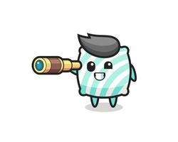 cute pillow character is holding an old telescope vector