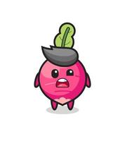 the shocked face of the cute radish mascot vector