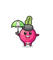 cute radish illustration holding an umbrella vector