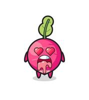 the falling in love expression of a cute radish with heart shaped eyes vector