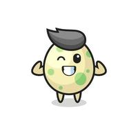 the muscular spotted egg character is posing showing his muscles vector