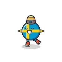 sweden flag badge cartoon as an ice skating player doing perform vector