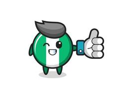 cute nigeria flag badge with social media thumbs up symbol vector