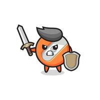 cute pencil sharpener soldier fighting with sword and shield vector