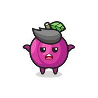 plum fruit mascot character saying I do not know vector