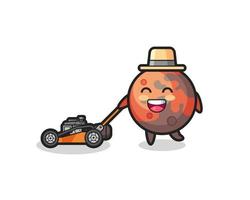 illustration of the mars character using lawn mower vector