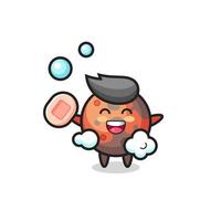 mars character is bathing while holding soap vector