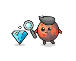 mars mascot is checking the authenticity of a diamond vector